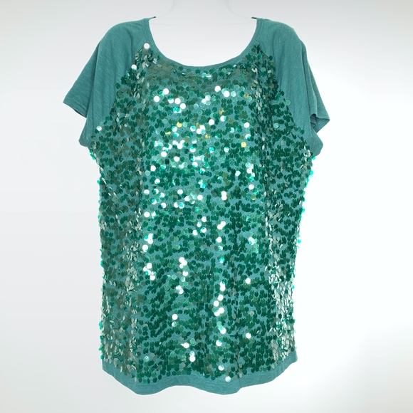 LOFT Tops - LOFT Green Sequin Tee XL